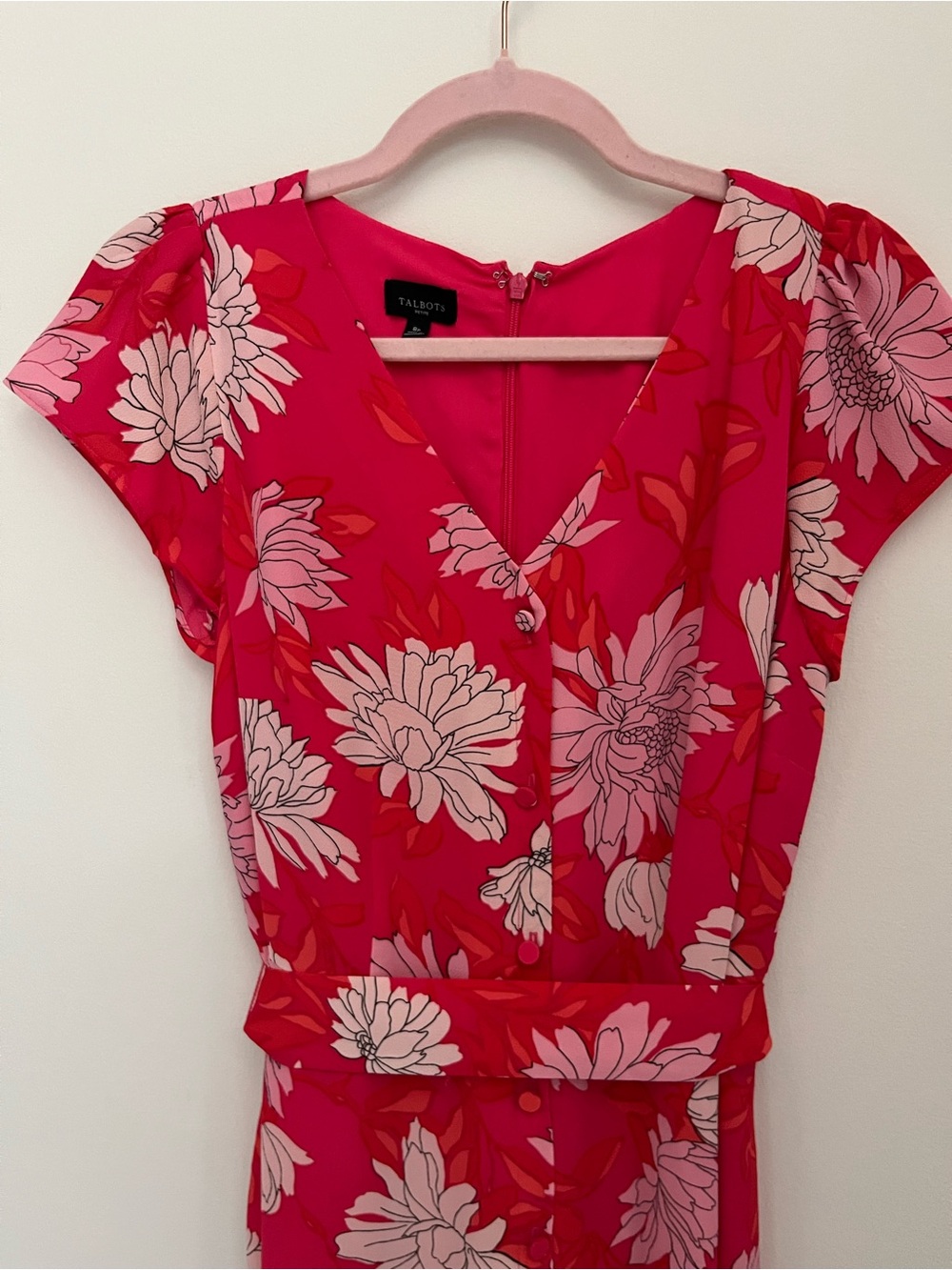 Talbots Floral Sheath Midi Dress Size 8 Petite Pink Belted Career Floral Dress - Picture 4 of 8